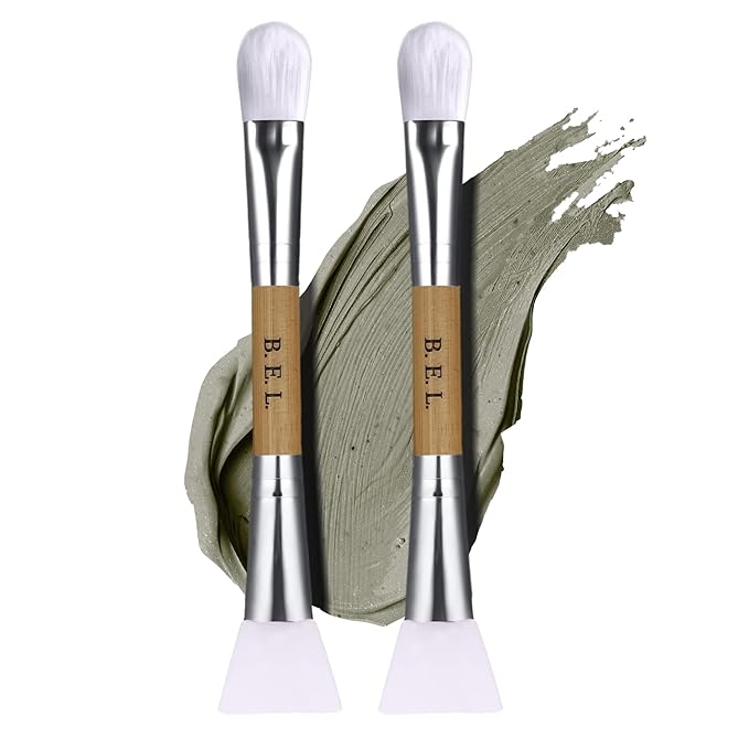 Bare Essentials Living - Clay Face Mask Brush (2 Pack, Bamboo) Dual Soft Silicone Face Mask Applicator Brush Tool, Great Facial Essentials, Moisturizer Applicator & Skincare Brush for Facials