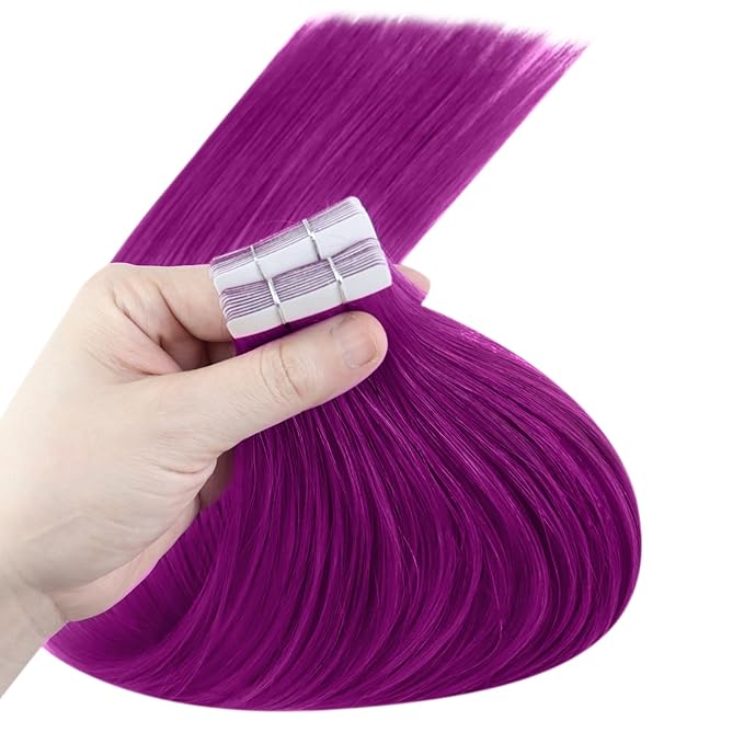 YoungSee Purple Tape in Human Hair Extensions 24 Inch Tape in Extensions Purple 10pcs Invisible Tapes in Hair-Extension Colorful 25g Diy Hair-Extension
