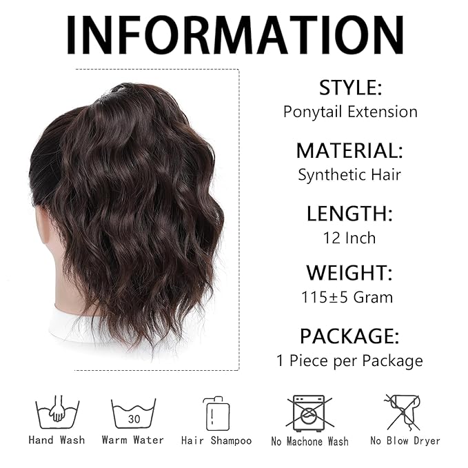 Ponytail Extension,12 Inch Drawstring Ponytail Hair Extensions for Women Synthetic Curly Wavy Fake Pony Tails Hair Pieces for Daily Party Use (4#)