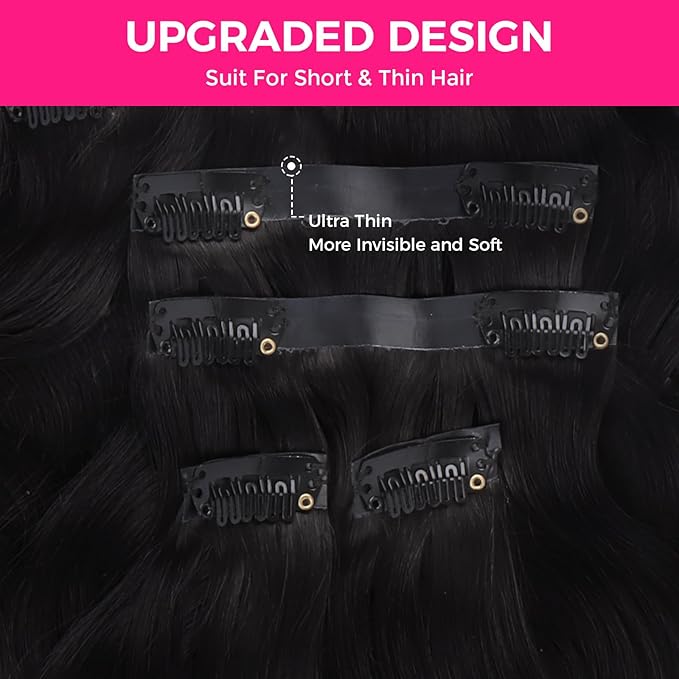 Lashey Seamless Clip in Hair Extensions Human Hair 130g 9pcs 16 Inch Body Wave #1 Jet Black Clip in Extensions for Women Natural Hair Extensions