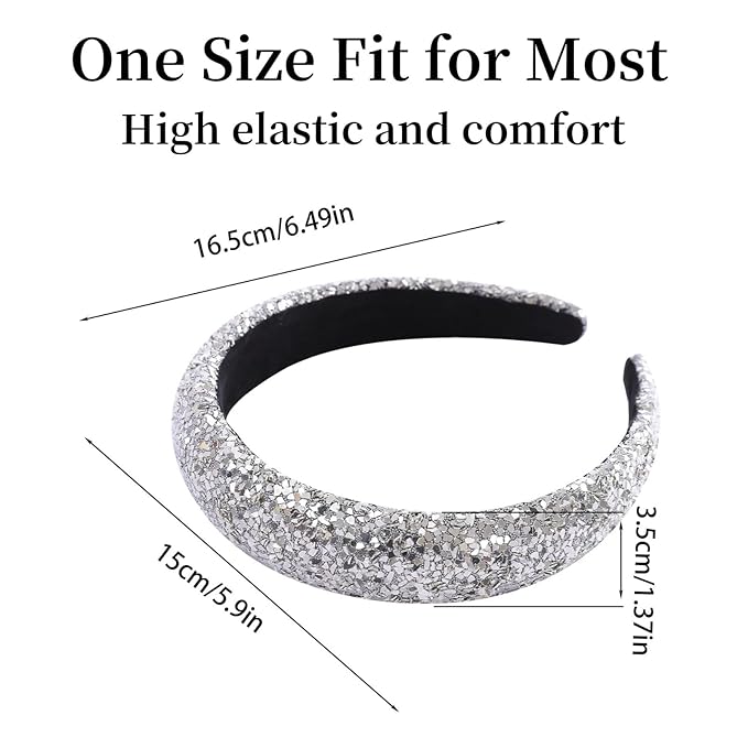 Sequin Headbands for Women Girls,2PCS Sparkle Wide Padded Headband Gold Sliver,Fashion Glitter Hairbands Hair Hoops Comfortable for Daily Prom Party Head Accessories