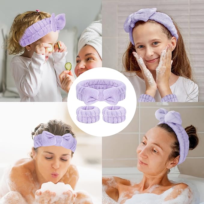 Face Wash Headband and Wristband Set, 1 Set, Purple, Microfiber, for Women, Hairband Set, Keep Hair Dry, Prevent Water from Running Down Arms during Face Washing, 1 Count