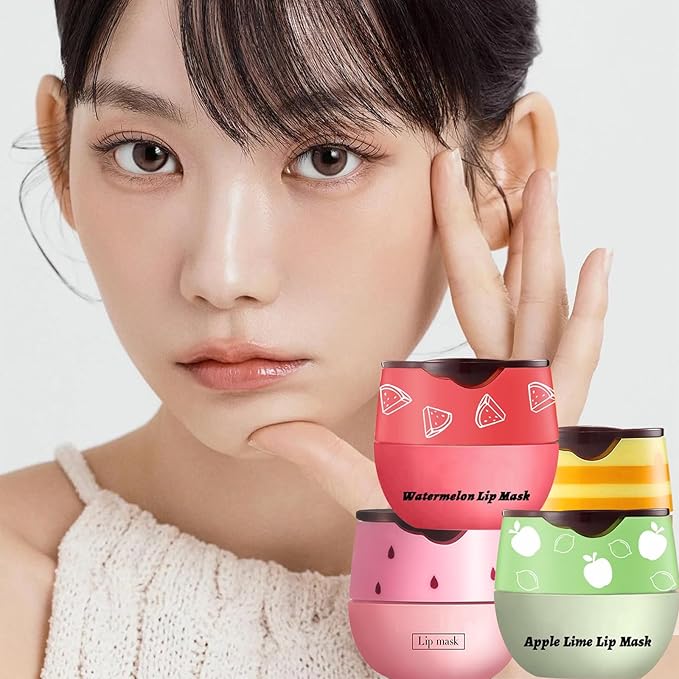 4 PCS Bee Lip Balm Lip Mask Honey Pot,Honey & Strawberry & Watermelon & Apple Lime Lip Mask Propolis Moisturizing Lip Balm with Stick,Sleeping Lip Mask Hydrating Prevention Dry & Cracked