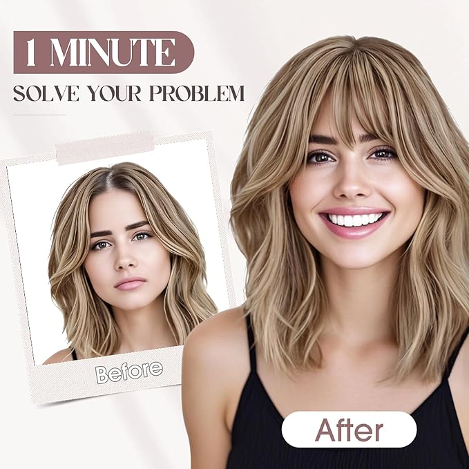 MY-LADY Human Hair Toppers for Women Real Human Hair with Bangs Thin 8.5 * 8.5CM Mono Base Clip in Straight Remy Hairpieces Light Weight 10 Inch Medium Brown Mixed Dark Blonde