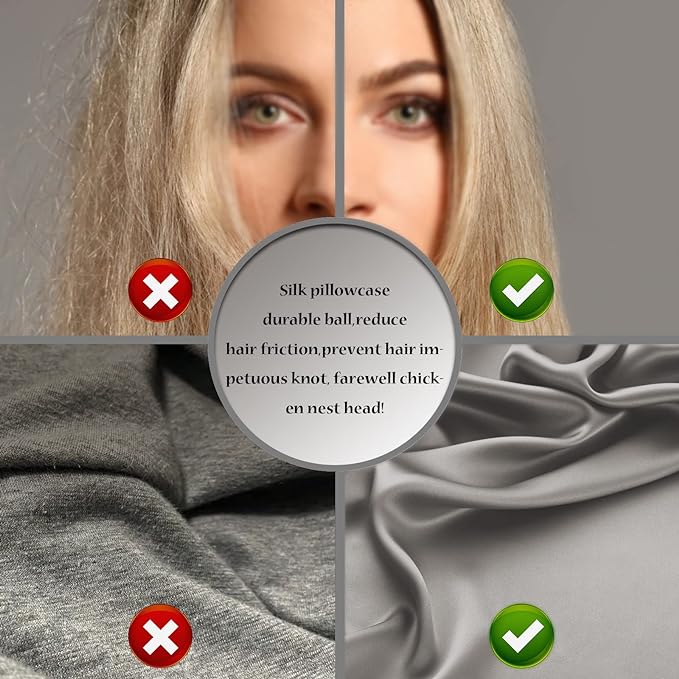 Natural Mulberry Silk Pillowcase for Hair and Skin Queen Size 20"X30" Silk Pillow Case with Hidden Zipper Soft Breathable Smooth Cooling Silk Pillow Covers for Sleeping(Gray,Queen,1Pcs)