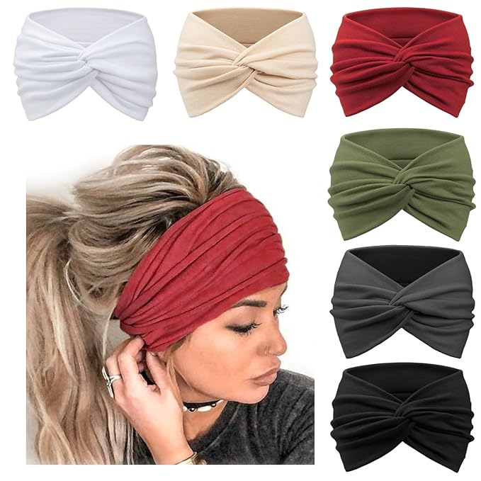 DRESHOW 6 Pack Extra Wide Headbands for Women Large Turban Headband Boho Head Wrap Elastic Hairbands Hair Twisted Knot Hair Accessories