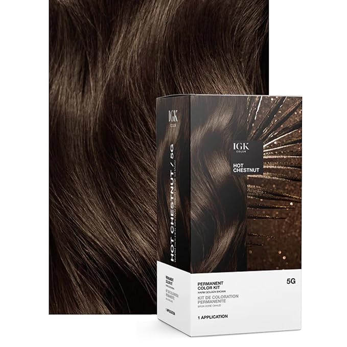 IGK Permanent Hair Dye Color Kit | 5G Hot Chestnut - Warm Golden Brown | 100% Gray Color Coverage + Strengthen + Shine | Ammonia Free