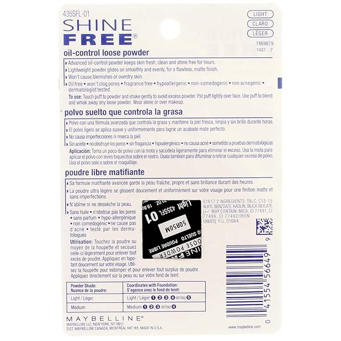 Maybelline New York Shine Free Oil Control Loose Powder, Light [210] 0.7 oz (Pack of 2)