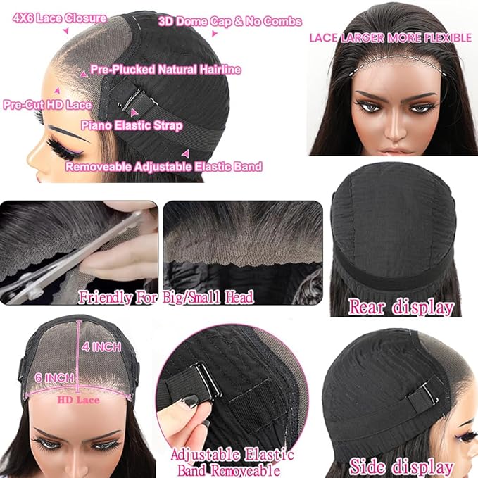 10 Inch Glueless wig human hair 180% Density Bob wig human hair 4x6 HD Transparent Lace Front Wigs human hair Glueless wigs human hair pre plucked pre cut for Women