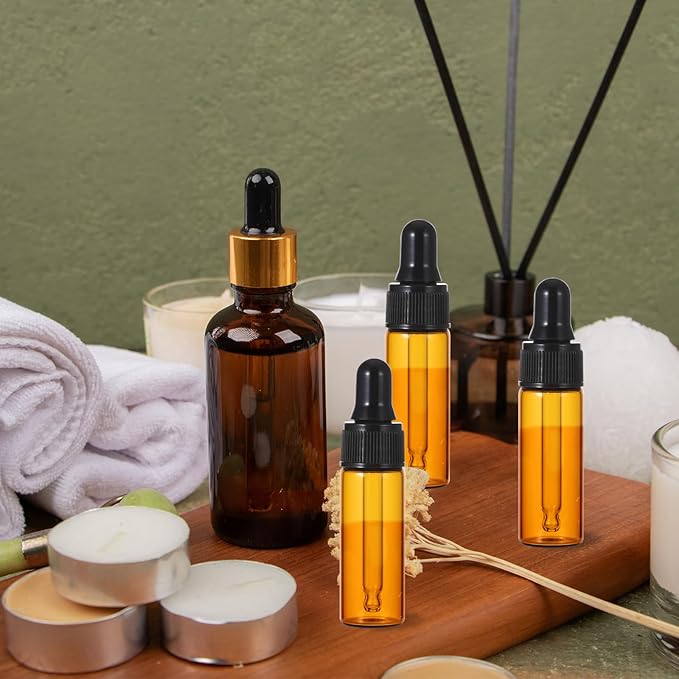 5ml Glass Dropper Bottles, 100 Pcs Amber Bottles with Black Caps, Leakproof Essential Oil Containers for DIY Perfume, Travel Liquids, Aromatherapy, Lab Sample & Hair Oil Storage