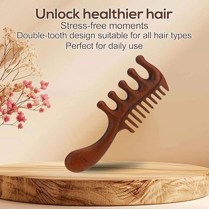 Scraping Massage Comb, Wooden Scalp Massager with Wide & Fine Tooth Scalp Relaxation Tool for Hair Caring Gift