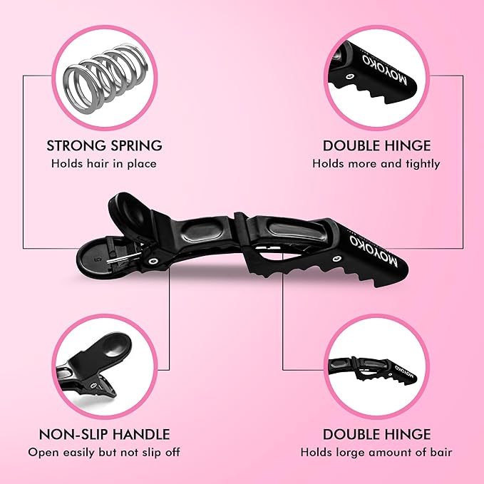 4 Pro Clips - Hair Clips for Styling, Sectioning, All Hair Types - Salon Accessories for Hair Stylists - Makeup Clips for Makeup Application - Black