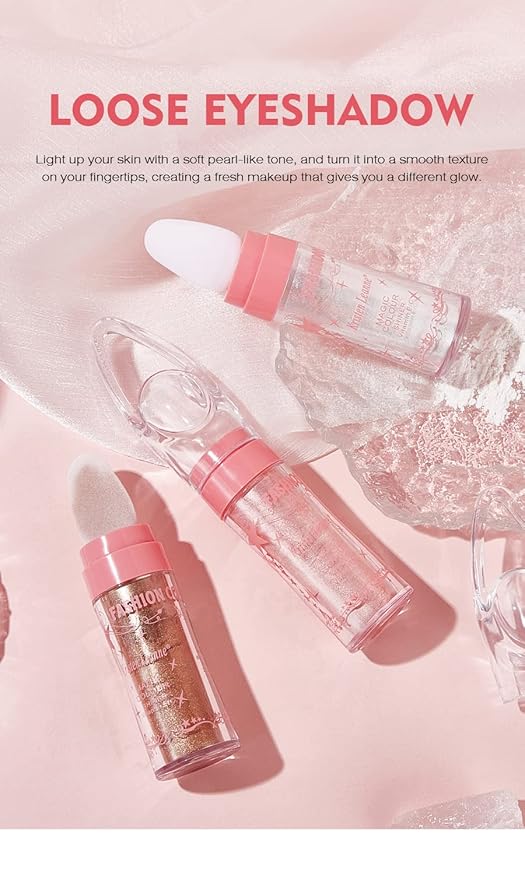 AKARY Shimmer Highlighter Powder, Fairy Polvo De Hadas Highlighter Powder & Blush Stick, Instant Glow Luminizer Duo, Glitter Body Face Hair High Gloss Stick, Sparkle Smudge-Proof Highlighter Stick Party Makeup (C-#01)