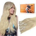DOORES Clip in Hair Extensions, Ash Blonde to Golden Blonde and Platinum Blonde 14 Inch 130g 7pcs, Seamless Clip in Hair Extensions Natural Straight Hair Thin Weft Invisi Edge Hair Extensions