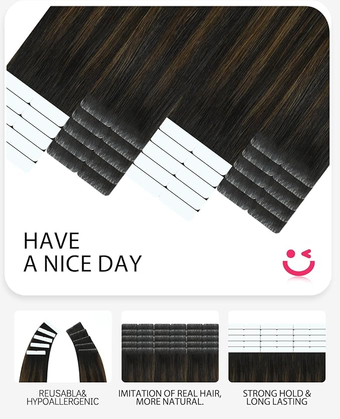 Youngsmile Invisi Edge Tape in Hair Extensions Human Hair #1B/4/27 Natural Black to Chocolate Brown and Caramel Blonde 20pcs 35g 16 Inch Injection Tape in Hair Extensions Human Hair (#1B/4/27,16'')