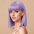 Allbell Light Purple Wigs for Women Short Bob with Bangs Heat Resistant Synthetic Hair 12 inch for Daily Party Halloween Costume Use