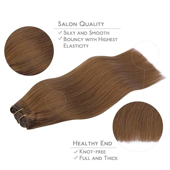 WENNALIFE Clip in Hair Extensions Real Human Hair, 24 Inch 120g 7pcs Human Hair Extensions Clip In Human Hair, Light Auburn Brown Hair Extensions Clip In Real Hair Coloured Remy Human Hair Extensions