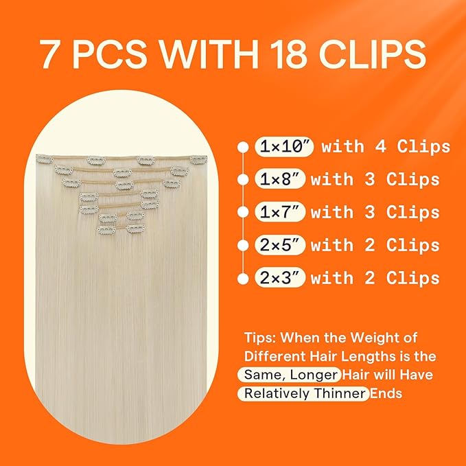 Full Shine Clip on Hair Extensions Human Hair Blonde Human Hair Extensions for Length for The Beach 24 Inch 7 Pcs 120 G