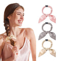 THXSILK 100% Mulberry Silk Bow Scrunchies 3-Pack, 22 Momme Mulberry Silk Hair Ties for Women, Cute Bunny Ear No Damage Ponytail Holders, Fashion Hair Accessories for Girls(S, Light Colors)