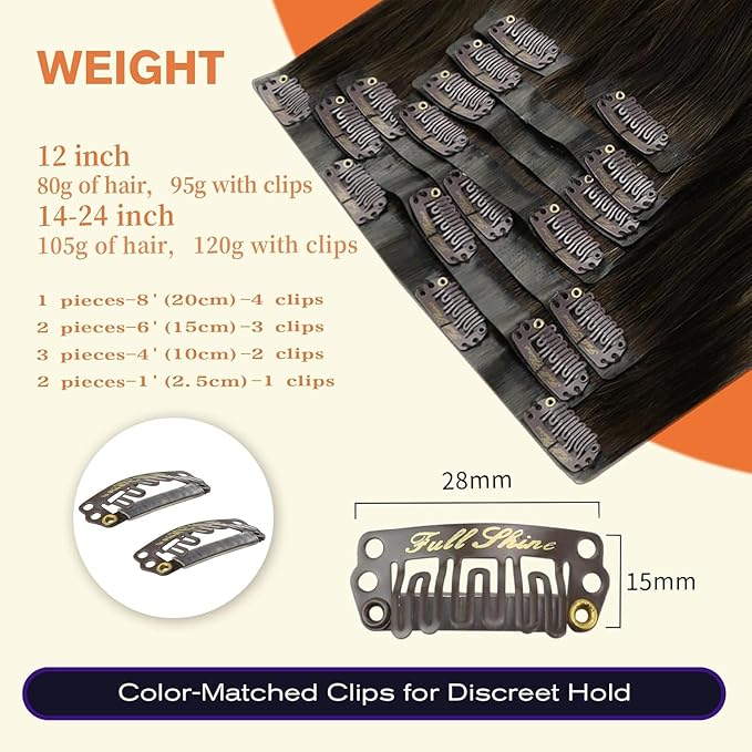 Full Shine Hair Extensions Clip in 22 Inch Seamless Hair Extensions Clip in Balayage Dark Brown Mix Platinum Blonde Remy Hair Extension Add Volume for Women 8 PCS 120 G