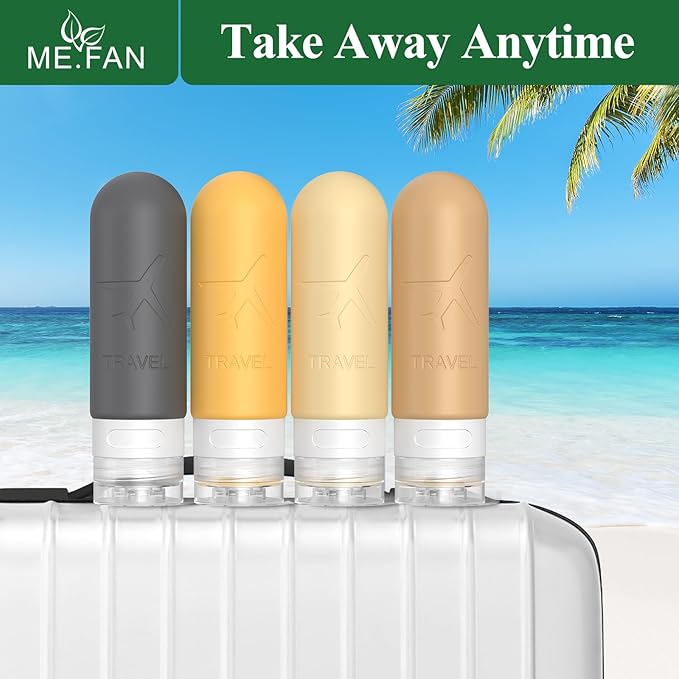 ME.FAN 4 Pack Blue Silicone TSA Approved 3oz Travel Size Containers, Travel Bottles for Toiletries, Shampoo, Lotion