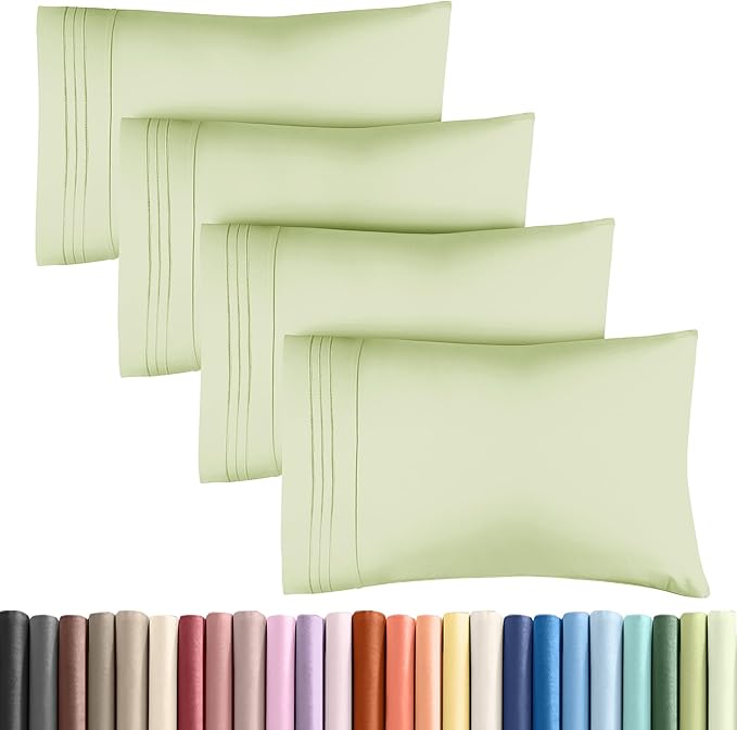Queen Pillow Cases Set of 4 - Ultra Soft Hotel Quality Pillowcase Covers - Comfy, Cozy & Wrinkle Free - Shrinkage & Fade Resistant - Machine Washable Pillow Protectors - 4 Piece Set - Light Sage Green