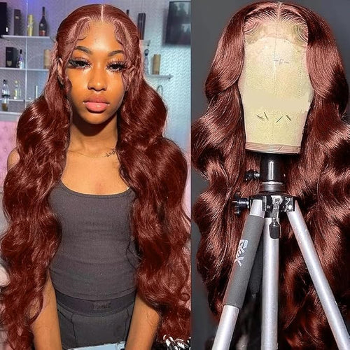 34 inch Ginger Wig Human Hair 13X4 HD Transparent Lace Front Wigs Human Hair Pre Plucked with Baby Hair Chestnut Brown #33 Human Hair Wigs For Women