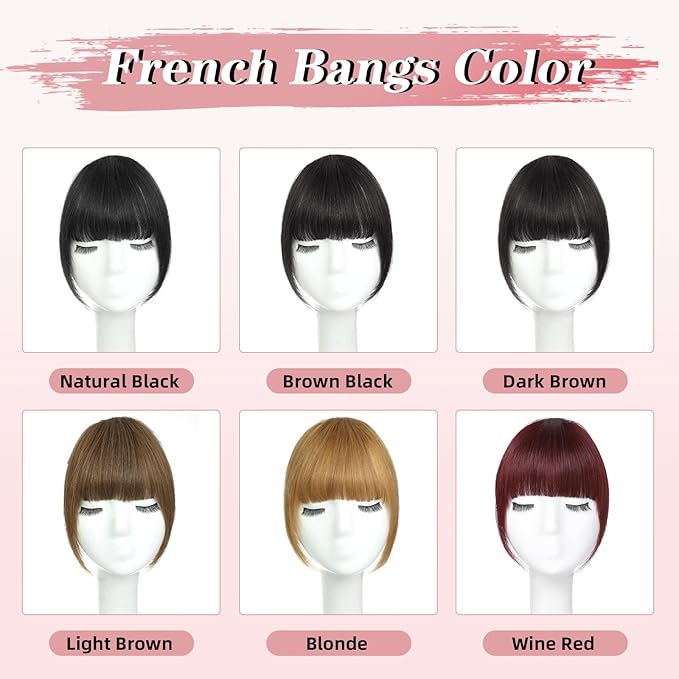 NAYOO Clip in Bangs - 100% Human Hair French Bangs Clip in Hair Extensions, Red French Bangs Fringe with Temples Hairpieces for Women Curved Bangs for Daily Wear