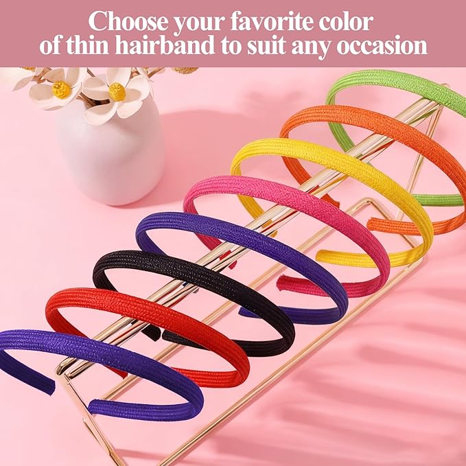 12 Pcs Thin Headband for Women,Skinny Headbands,Thin Hair Bands for Women's Hair,No Headache Headband Pressure Slip Fabric Narrow Gentle,Slim Ouchless,for Girl Head Hairs Accessories (Multicolor)