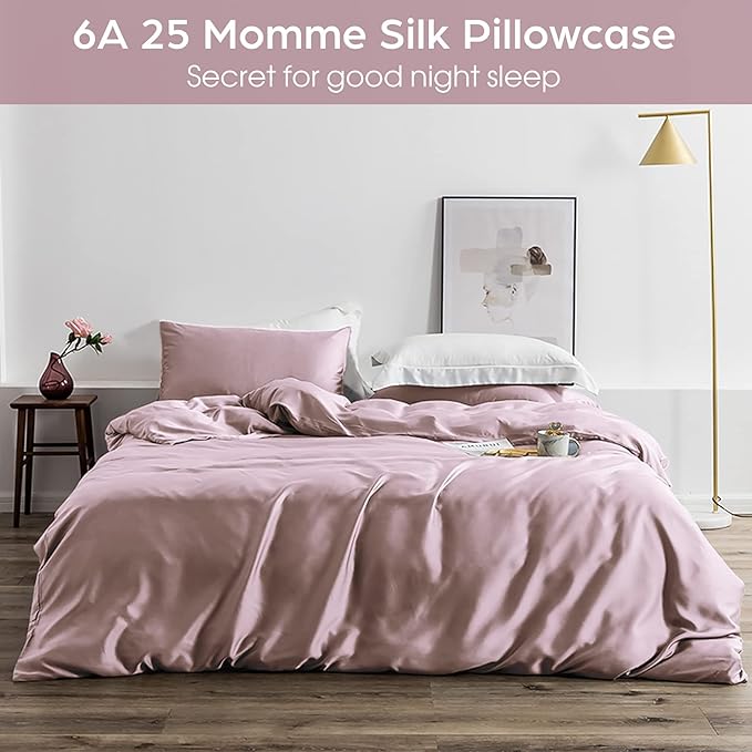 Silk Pillowcase for Hair and Skin, 2 Pack 100% Mulberry Silk Pillowcase 25 Momme, 600 Thread Count, Both Side Pure Silk Pillow Cover with Hidden Zipper (ApricotGray, Queen 20''×30'')