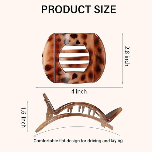 4 PCS Flat Claw Clips, Round Large Flat Hair Clips for Women,French Strong Hold Hair Barrettes for Thick Thin Hair(Leopard)