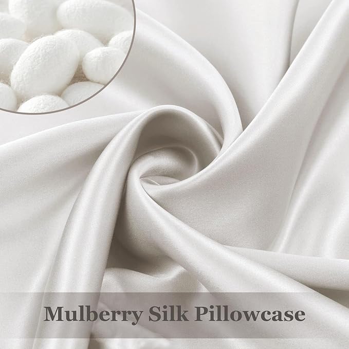 Adubor 100% Silk Pillowcase - Mulberry Silk Pillow Cases, 23 Momme 6A Grade Fibers, Silk Pillow Case for Hair and Skin Health, with Hidden Zipper (Standard: 20''x26'', Lvory White, 2PC)