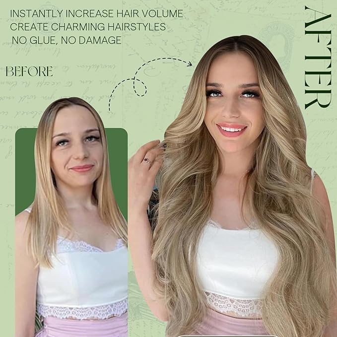 RUNATURE Clip in Hair Extensions Real Human Hair Balayage Hair Extensions Clip Ins, Double Weft Remy Straight Hair, 18 Inch 120g 7pcs #3/8/22 Walnut Brown to Light Brown Highlight Light Blonde
