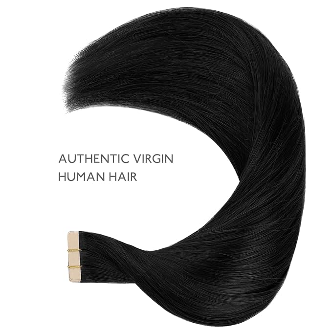 WENNALIFE Tape in Hair Extensions Human Hair Jet Black Tape in Extensions, 10pcs 25g 14 inch Remy Invisible Tape Ins Straight Colored Soft Real Human Hair Tape in Extensions Refill Set Extensions