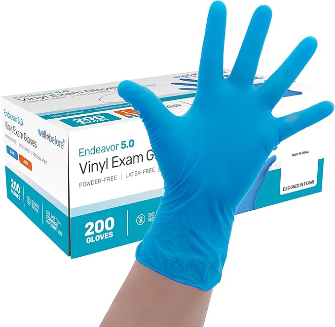 Well Before Disposable Synmax Exam Gloves, Powder-Free, Latex-Free, Blue, Large, 200pcs