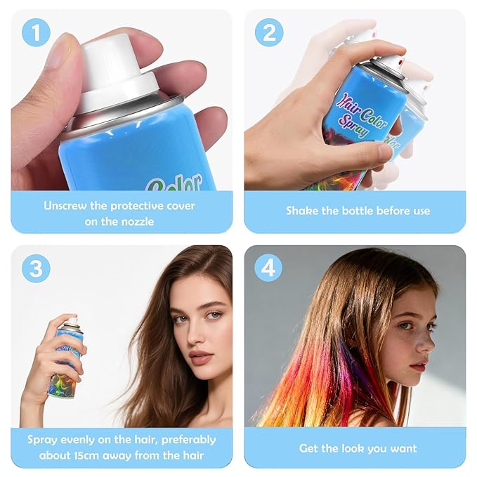 Blue Hair Spray, Temporary Hair Color Spray for Women, Men, Kids, One-Time Use Washable Hair Dye, Natural Hair Color Wax for Christmas, Hallowen, Cosplay, Festival Party Costume Makeup, DIY (Blue)