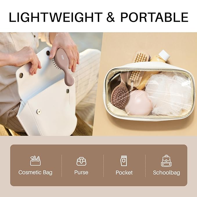 RHOS Mini Hair Brush for Women,Men and Kids-Travel Size Hair Brush for Purse,Pocket,backpack-Small Cushion Paddle Brush with Soft Bristles-Mini Detangler Brush for All Hair Types(1 Pack-Mocha)