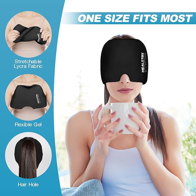 Cold Hat, Ice Cap, Ice Head Wrap, Cold & Hot Therapy Reusable 360 Compression Flexible Ice Pack Head Wrap, Cold Head Park Wrap. Black
