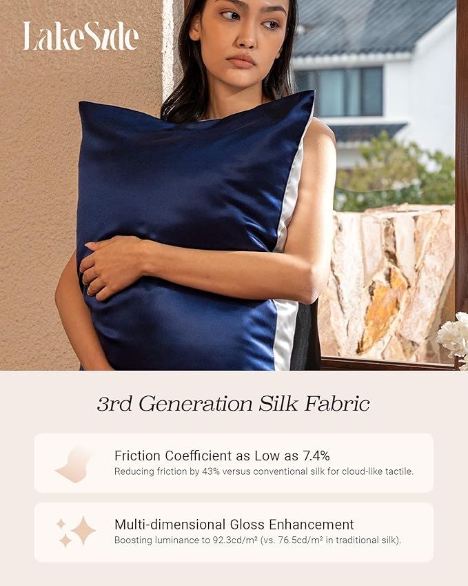Oriental Lakeside® 100% Pure 22 Momme Mulberry Silk Pillowcase with Envelope Closure - Nighttime Skincare & Hair Care Hydrating Pillow Cover