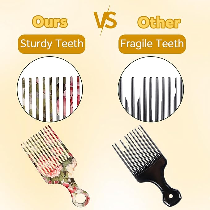 2 Pcs Afro Pick Comb for Natural Curly Hair,Portable Styling Hair Pick for Travel,Anti-Static,Cute Afro Comb for Women Men and Girls (Pink-T7)