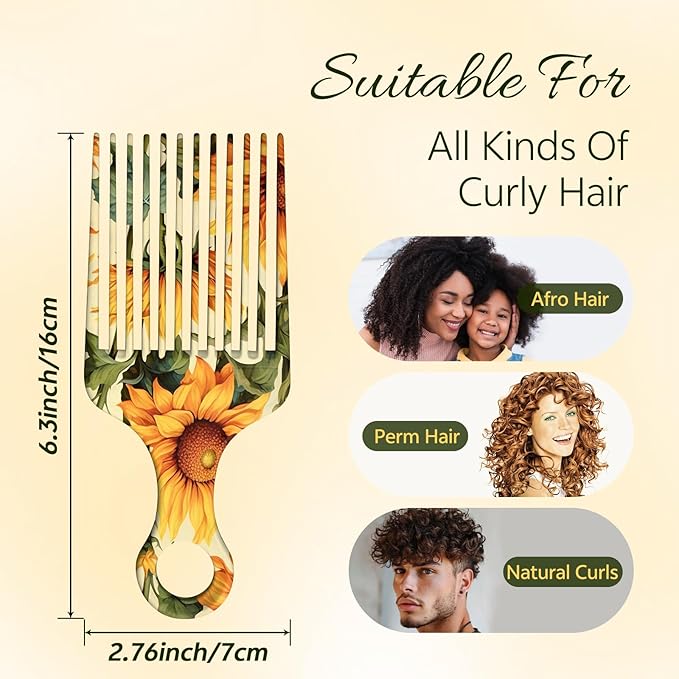 2 Pcs Afro Pick Comb for Natural Curly Hair,Portable Styling Hair Pick for Travel,Anti-Static,Cute Afro Comb for Women Men and Girls(Yellow-T10)