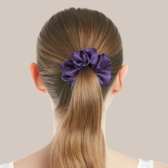 LILYSILK Silk Hair Scrunchies/Ties for Frizz & Breakage Prevention, 100% Mulberry, No Damage, Elastic ponytail Holders, 1Pc, Dark Purple
