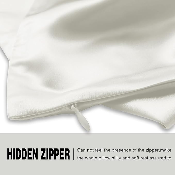Mulberry Silk Pillow Cases Standard Size Silk Pillowcase with Zipper Soft Breathable Smooth Cooling Satin Silk Pillow Covers for Sleeping for Hair and Skin (Ivory,20"X 26",1Pcs)