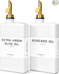 White Glass Olive Oil Dispenser Bottle for Kitchen by Brighter Barns - Avocado Oil Dispenser Set, Vanilla Syrup Bottle - Modern Decor, Gold Kitchen Accessories for Home, Airbnb, Cafe (White, Set of 2)