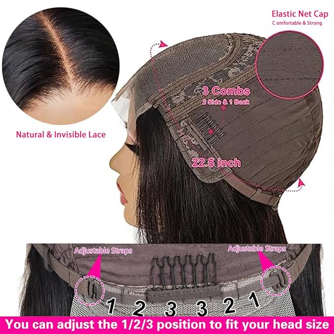 Wear and Go Glueless Bob Wig, 16 Inch, 180% Density, Human Hair, Natural Black, No Shedding, No Tangle, Adjustable Elastic Cap