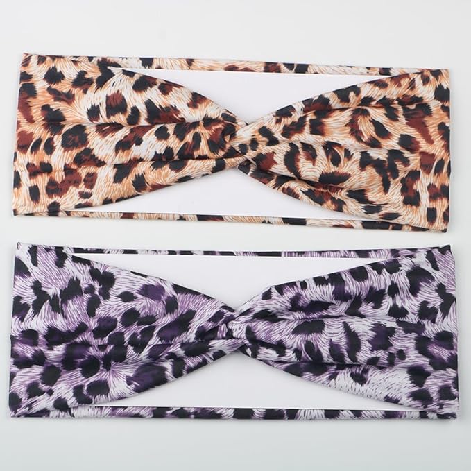 6PCS Leopard Boho Headbands for Women,Elastic Stretchy Boho Criss Cross Head Wrap, Wide Top Knot Turban Hair Band