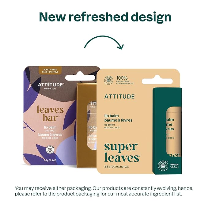 ATTITUDE Plastic-free Lip Balm, EWG Verified Plant- and Mineral-Based Ingredients, Vegan and Cruelty-free Personal Care Products, Coconut, 0.3 Oz
