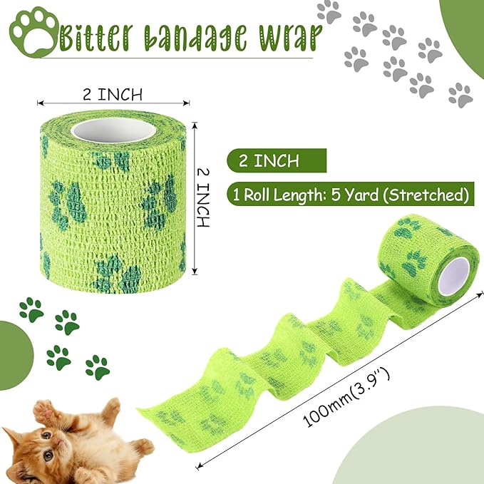 6 Rolls No Chew Bandage for Dogs Bitter Bandage Wrap for Dogs Wound Wrap (Green,2 Inches X 5 yd)