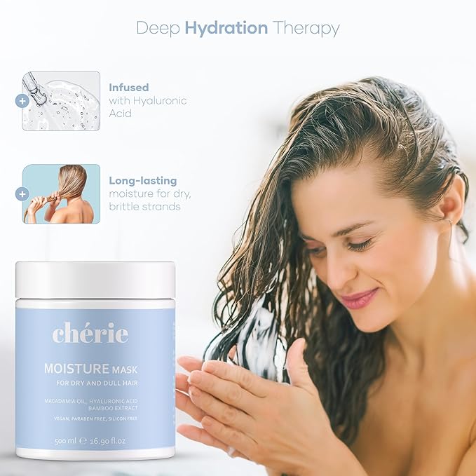 Deep Conditioning Hair Mask for Curly and Straight Hair With Macadamia Oil, Hyaluronic Acid & Bamboo Extract, Hydrating for Dry Damaged, Helps Repair, Reducing Frizz & Breakage, Vegan 16.90 oz