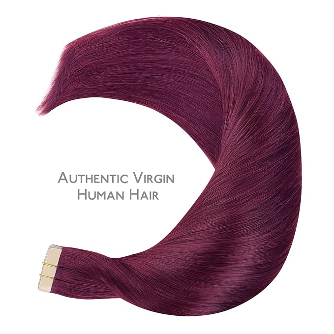 WENNALIFE Tape in Hair Extensions Human Hair Light Burgundy Tape in Extensions, 10pcs 30g 24 inch Remy Invisible Tape Ins Straight Colored Soft Real Human Hair Tape in Extensions Refill Set Extensions